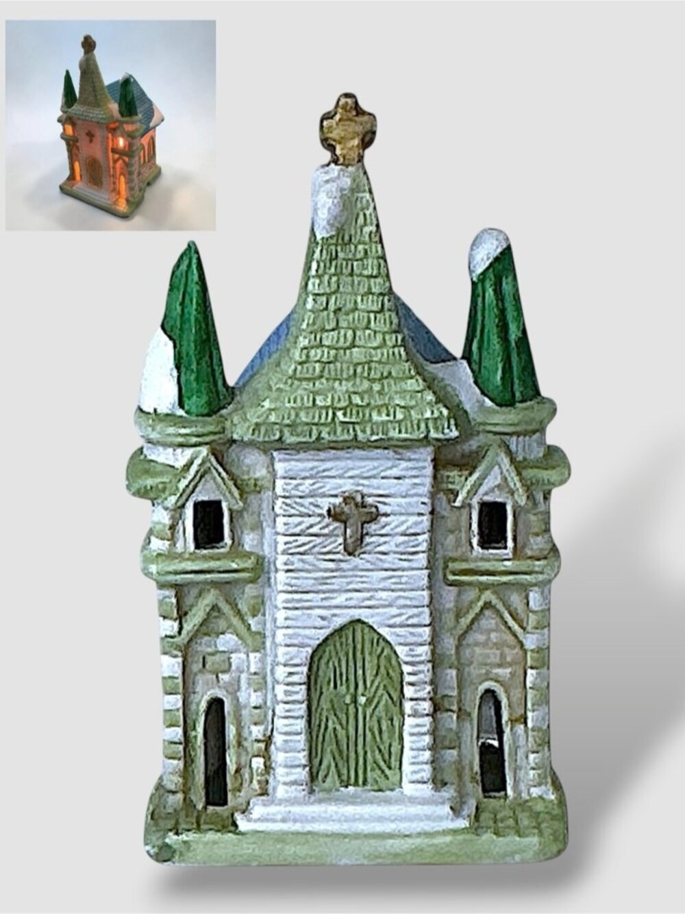 Vintage Village Church Lighted Hand Painted Porcelain Building Collectible 1993